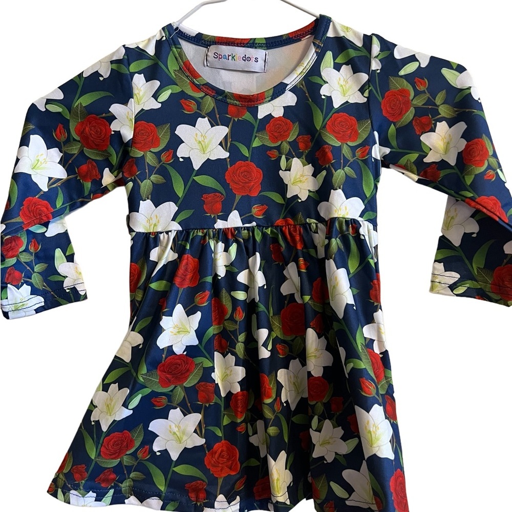 Little Girls / Toddler Knit Rose 🌹 Floral Knit Long-Sleeve Dress ~ Size XS